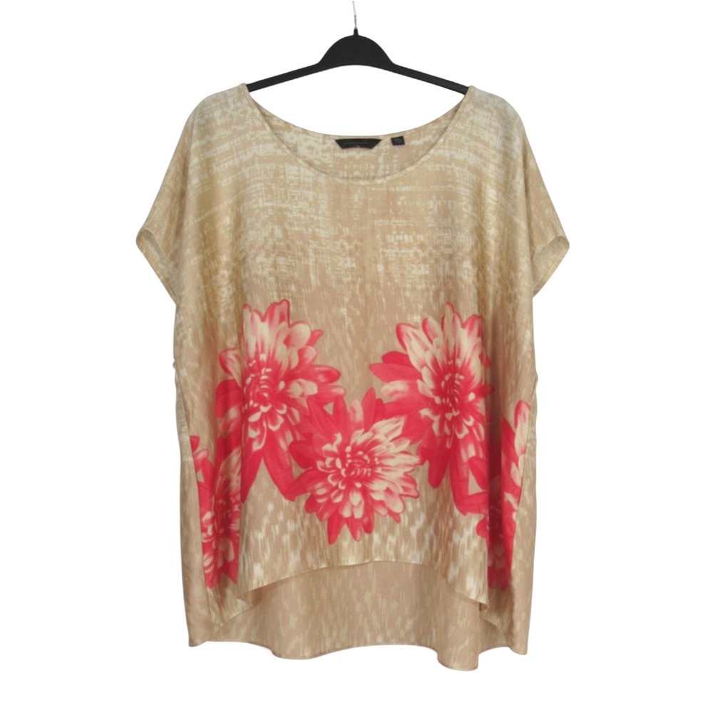 INVESTMENTS II Tan SATIN Cuff Sleeves FLORAL PRINT High-Low BLOUSE/TOP Sz 3X